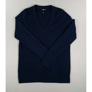 AQUA Cashmere Navy Blue V-Neck Long Sleeve Sweater 100% Cashmere Knit Men's S